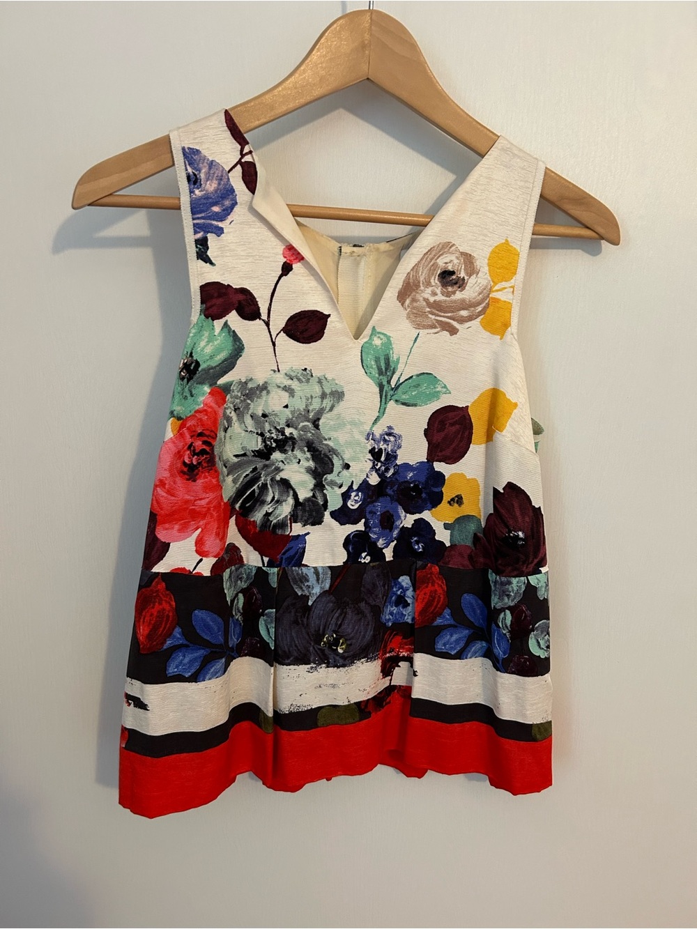 HD in Paris Cream Floral V-Neck Tank with Red & Blue Accents